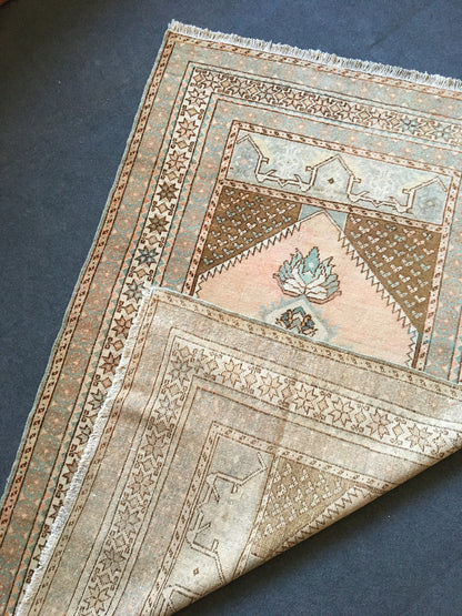 3.5'x5' feet handmade natural wool brown pink rug, turkish bedroom rug, wide oushak living room rug, large bathroom area rug,medium size rug