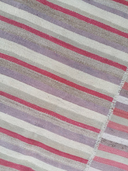 7 x 9 Handmade flatweave kilim rug  stripe wool rug, woven rug, pastel turkish kilim, muted flat_weaving rug