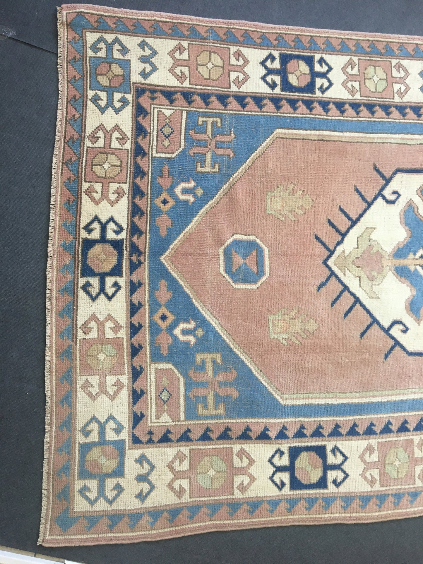 5x8 feet pink muted turkish wool large carpet, handmade vintage wide carpet, oushak bedroom rug, kitchen floor blue rug, laundry etnique rug