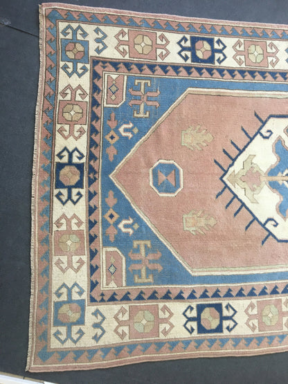 5x8 feet pink muted turkish wool large carpet, handmade vintage wide carpet, oushak bedroom rug, kitchen floor blue rug, laundry etnique rug