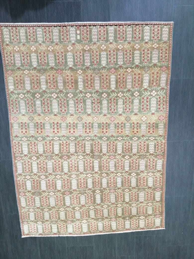 Fabulous Flooring Rugs, Hand Made Rug, 4 x 5.6 Oushak Rug, Pink Rug, Bohemian Rug, Turkish Rug, Farmhouse Rug, Vintage Rug