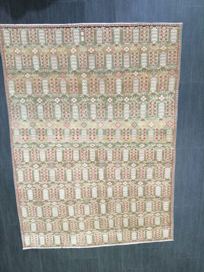 Fabulous Flooring Rugs, Hand Made Rug, 4 x 5.6 Oushak Rug, Pink Rug, Bohemian Rug, Turkish Rug, Farmhouse Rug, Vintage Rug