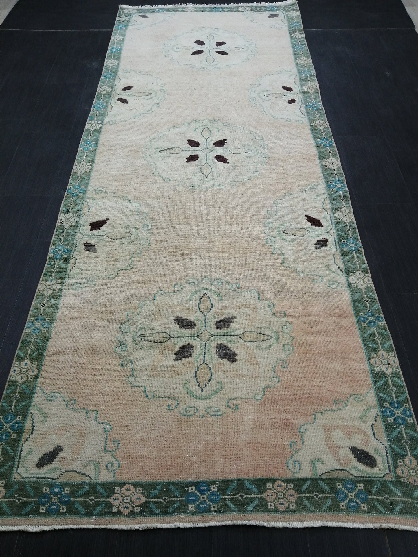 Muted Vintage Runner Rug Turkish Runner Rug Vintage Runner 4x11 Rug Hallway Runner Rug Kitchen Runner Rug Wool Runner Rug Floral Runner Rug