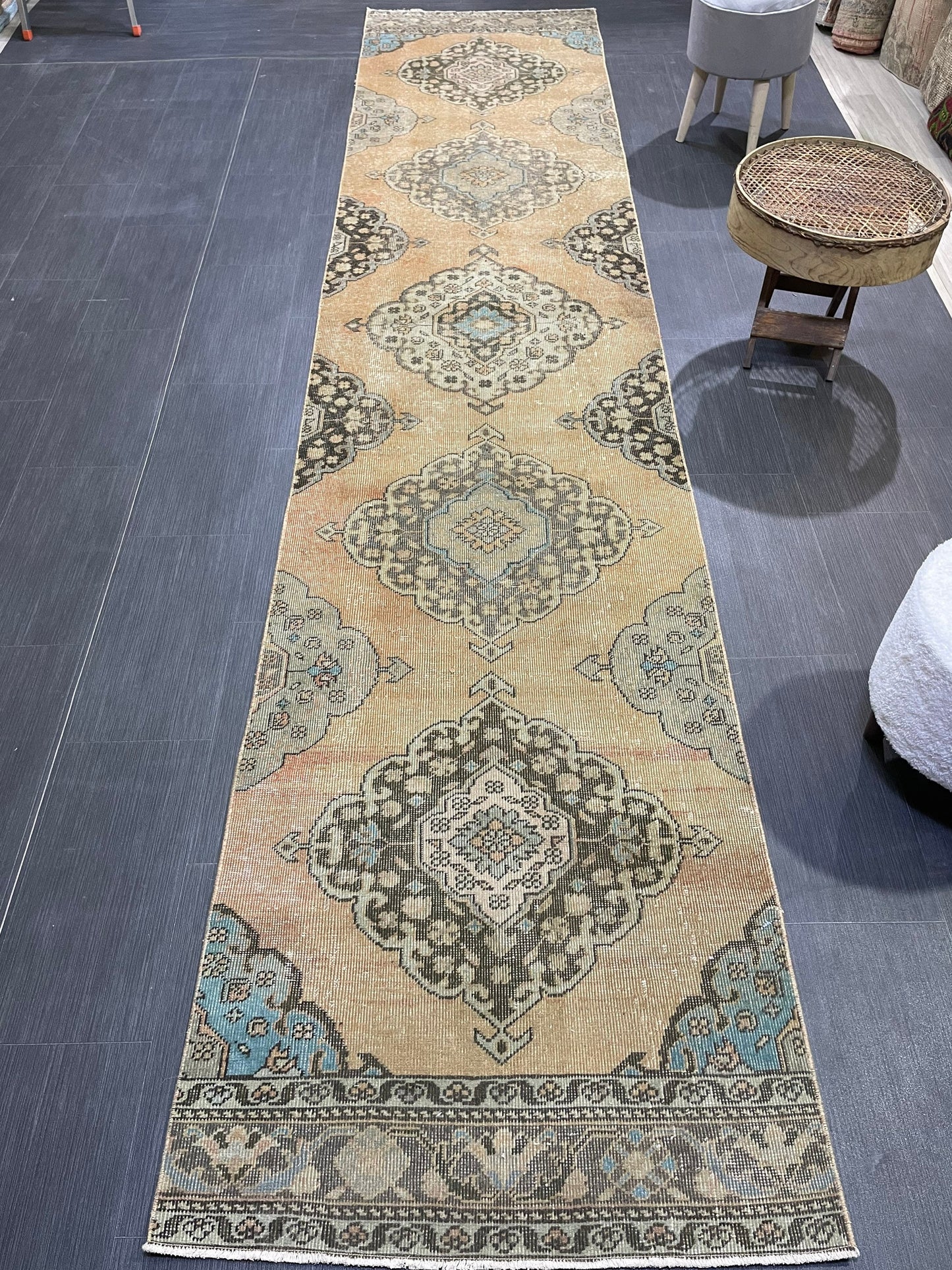 Muted RUNNER Rug, Handmade 2.10 x 13 RUNNER Rug,  Oushak Runner Rug, Vintage Turkish Rug, Oriental Runner Rug, Turkish Runner Persian Runner