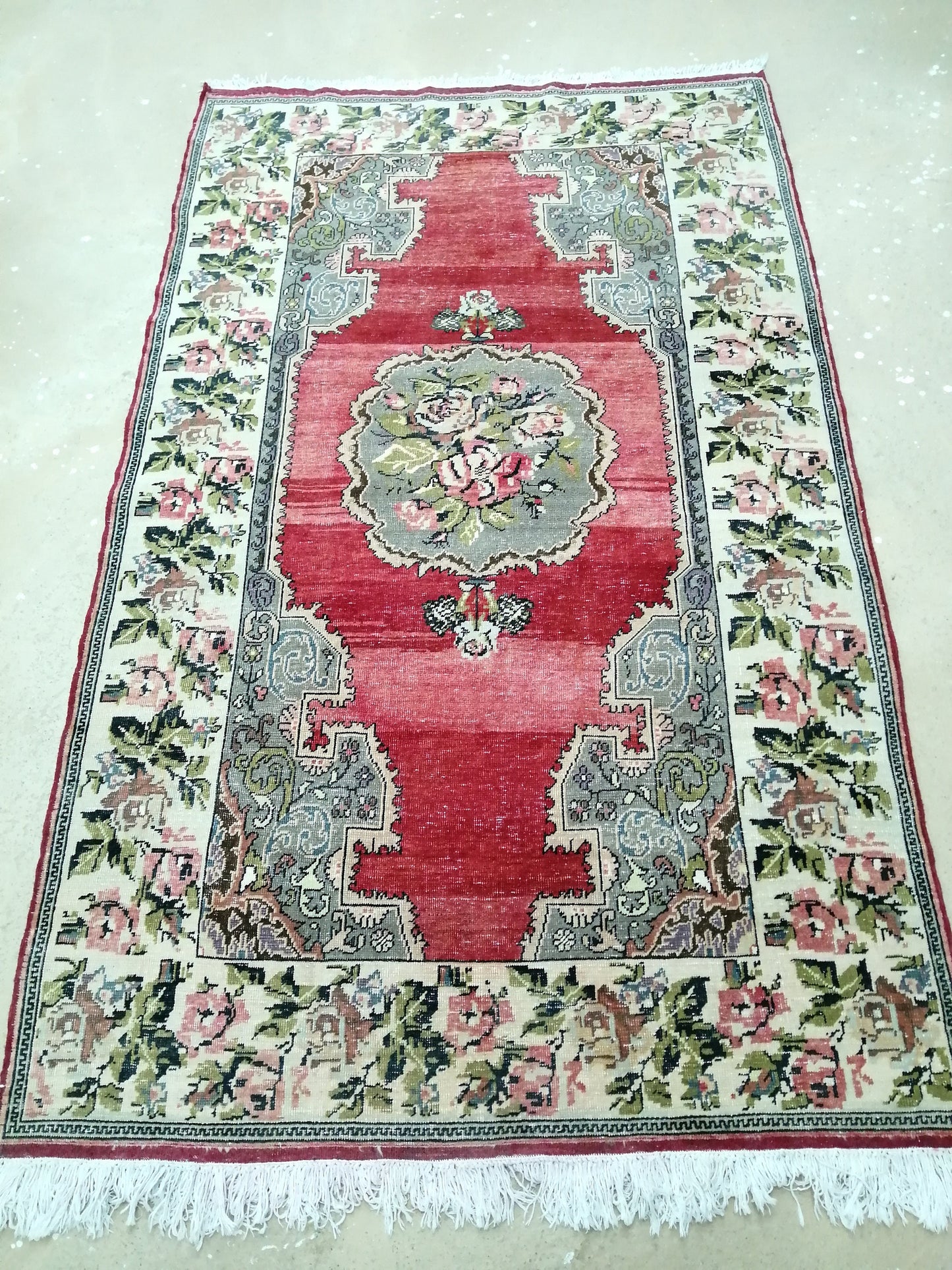 4.6 x 7.6 Floral OUSHAK RUG TURKISH Oushak Rug Vintage Oushak Runner Rug Vintage Runner Rug Wool Oushak Rug Hand Made Rugs Vintage  Rug