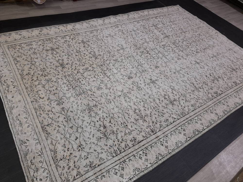 MUTED Large Vintage RUG 7.7 x 11.6 TURKISH Oushak Rug Vintage Oriental Rug Antique 8x12 Persian Hand Made Rug Distressed Turkish Rug