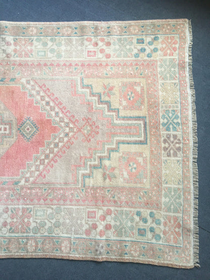 3.5x6 feet destroyed turkish handmade rug, large vintage beige kitchen rug, wool oushak large living room carpet, bedroom area anatolian rug