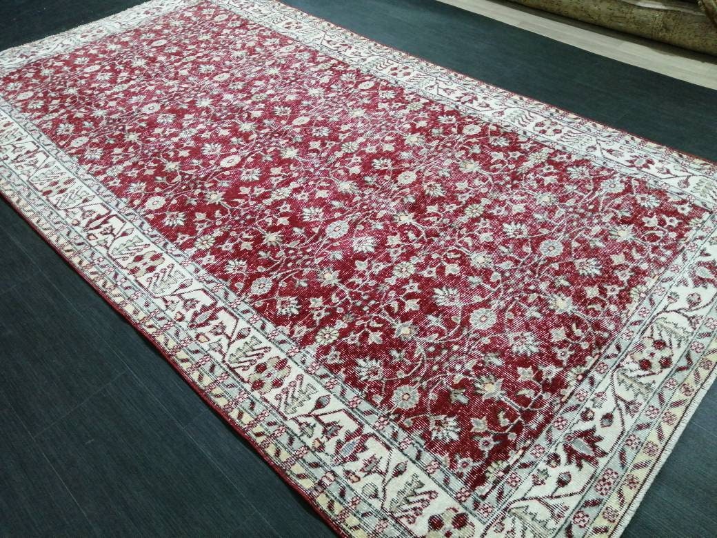 5.3 x 10 Vintage Rug TURKISH HAND MADE Rug Muted Vintage Turkish Rug Persian Rug Turkish Oushak Rug, Vintage Oriental Rug, Wool Rug