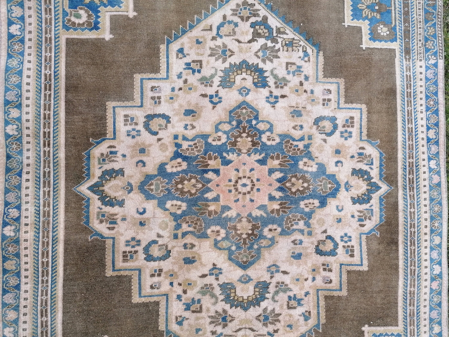 Vintage turkish rug 8'8x4'9 blue anatolian wool rug, are oushak rug, kitchen rug,room rug, unique hand made bohemian rug