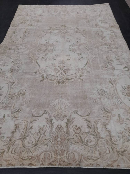 Muted Turkish muted Vintage Antique Rug Vintage Wool Muted Oriental Rug 6.3 x 9.8 Hand Made Rug Hand Knotted  Rug Neutral Wool on wool rug