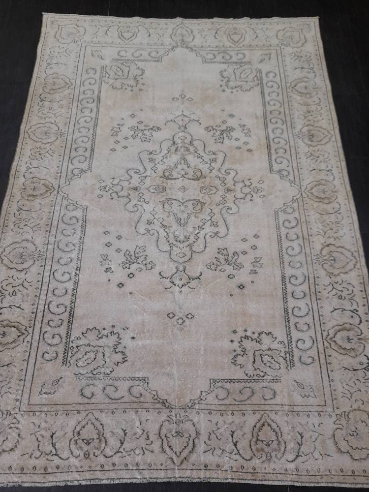 Neutral Rugs 6.4 x 9.3 ft Vintage Neutral Rug Muted Oushak Rug, Rustic Rug, Turkish Rug, Muted Farmhouse Rug, Wool rug Vintage Oriental Rug
