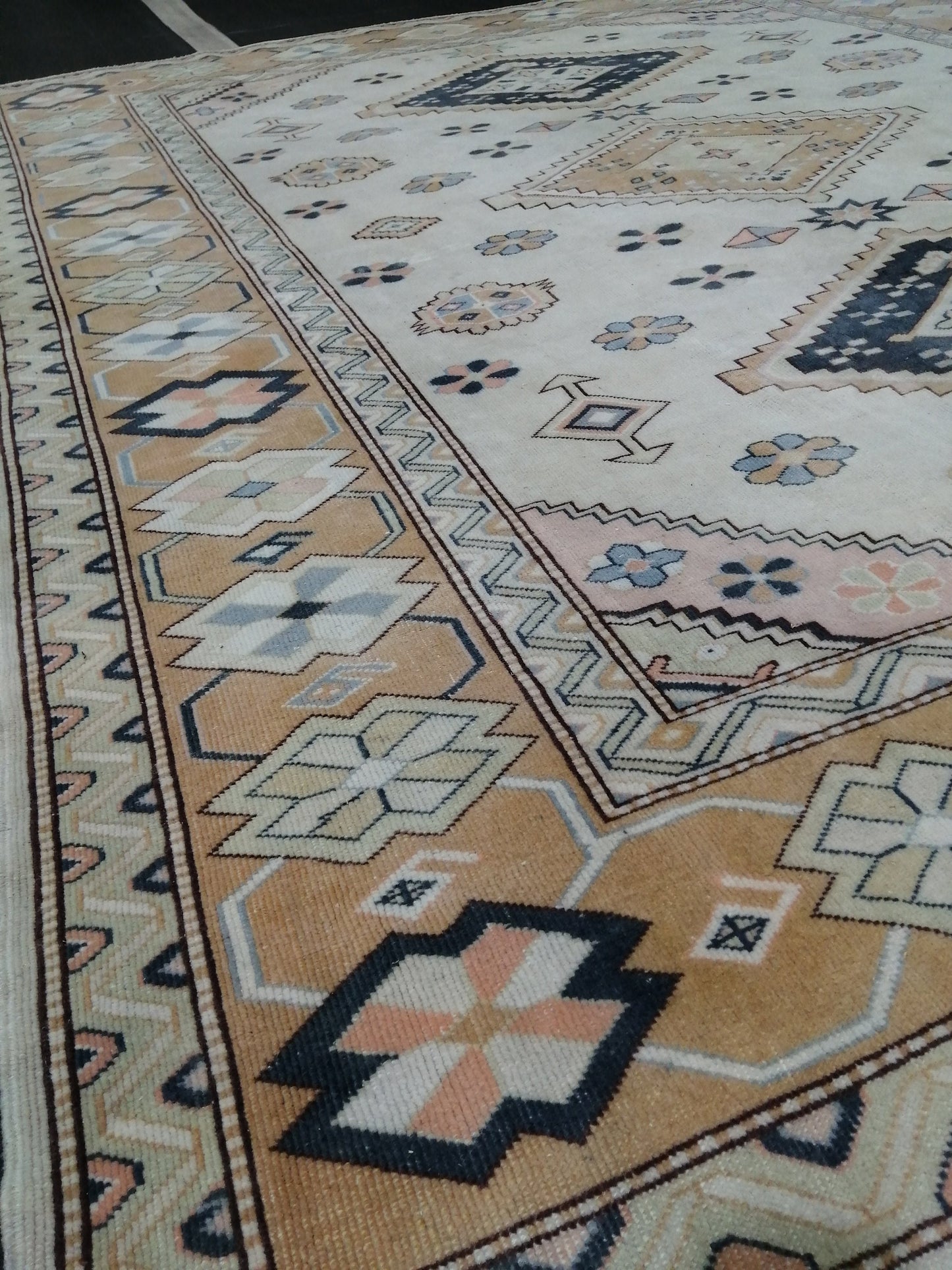 Oriental RUG 7.7 x 9 Oushak Rug Turkish Vintage Persian Rug Navy Vintage Rug Fine Wool Oushak Rugs 8x9 Turkish Rug Muted Living room Rug