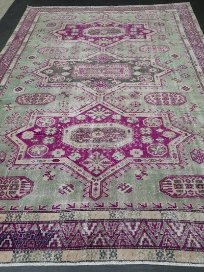 Large Area  Muted Persian RUG 7.5 x 10.5 Vintage Rug Vintage Wool Rug Wool Distressed Rug Hand Made Rugs Vintage Turkish Rug 8x11