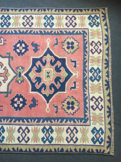 4x6 feet pink largest living room rug, handmadae blue kitchen area rug, vintage wool etnique wide bedroom rug, bathroom floor large carpet