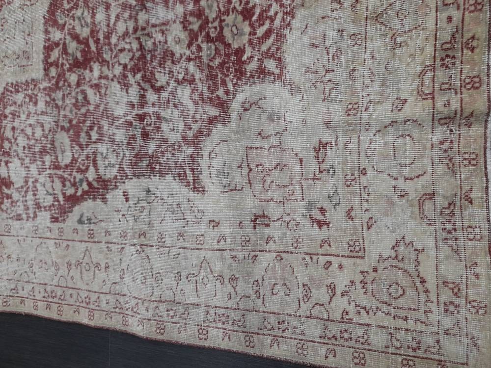 Vintage Turkish Rug 6.6 x 9 Oushak Rug Persian Rug Oriental Red Rug Muted Vintage Floral Rug Elegant Wool Rug Distressed HAND Knotted Rug