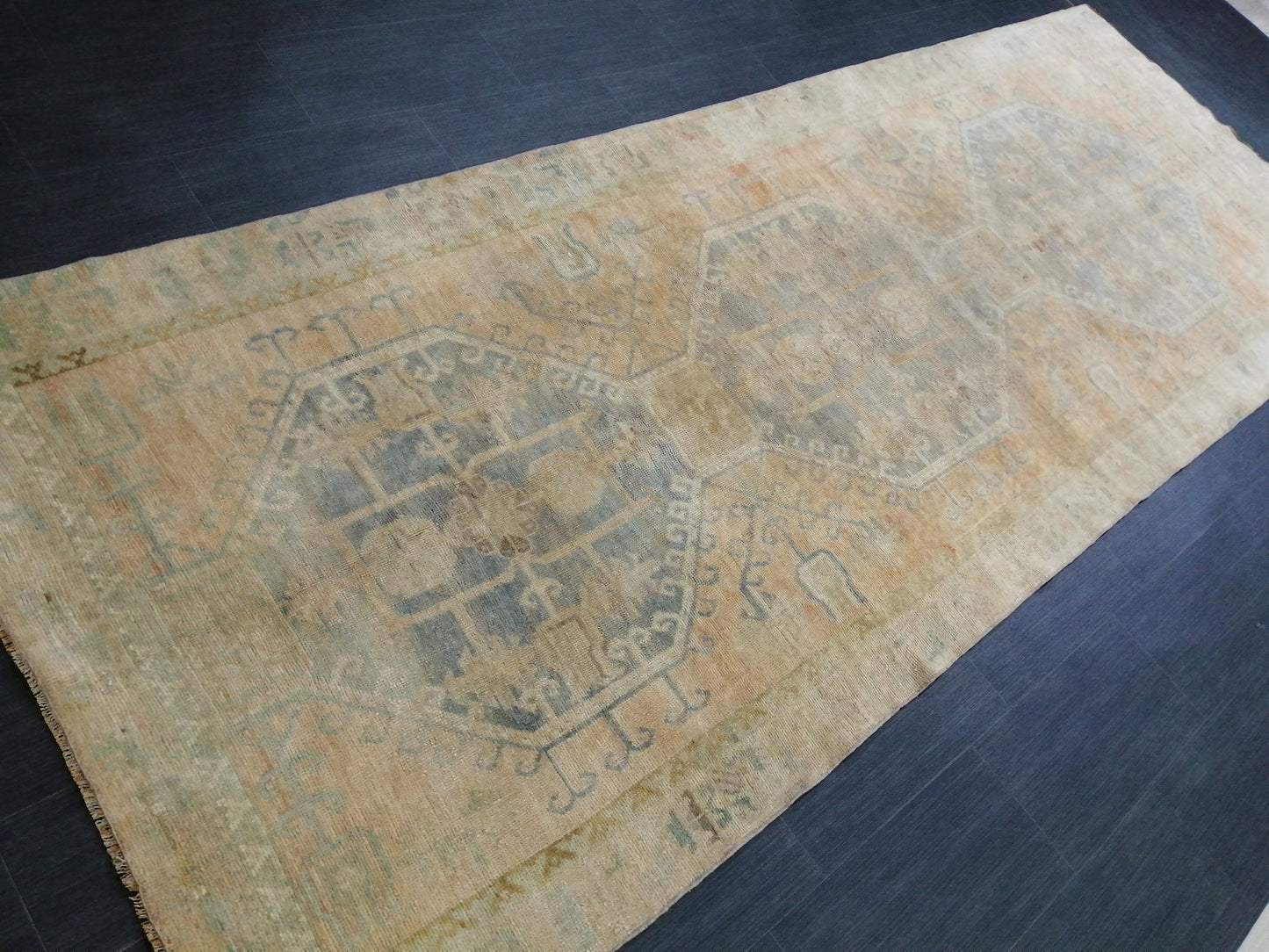 4.3 x 11.9 Faded Oushak Runner Rug Turkish Runner Rug Vintage Runner Rug Hallway Runner Rug Kitchen Runner Rug Wool Runner Rug Wool Oushak