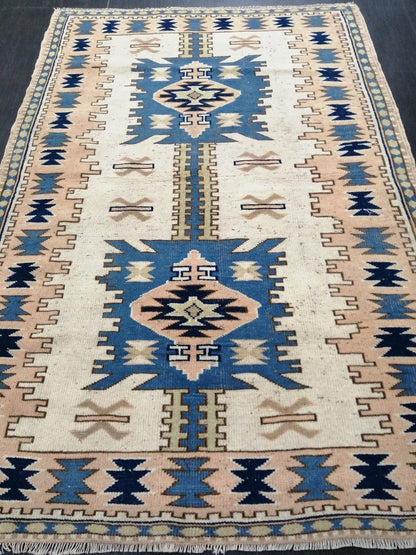 Oushak Runner Rug 6.2 x 4.1 Turkish Runner Rug Vintage Runner Rug Hallway Runner Rug Kitchen Runner Rug Blue Wool  Rug Wool Oushak Rug