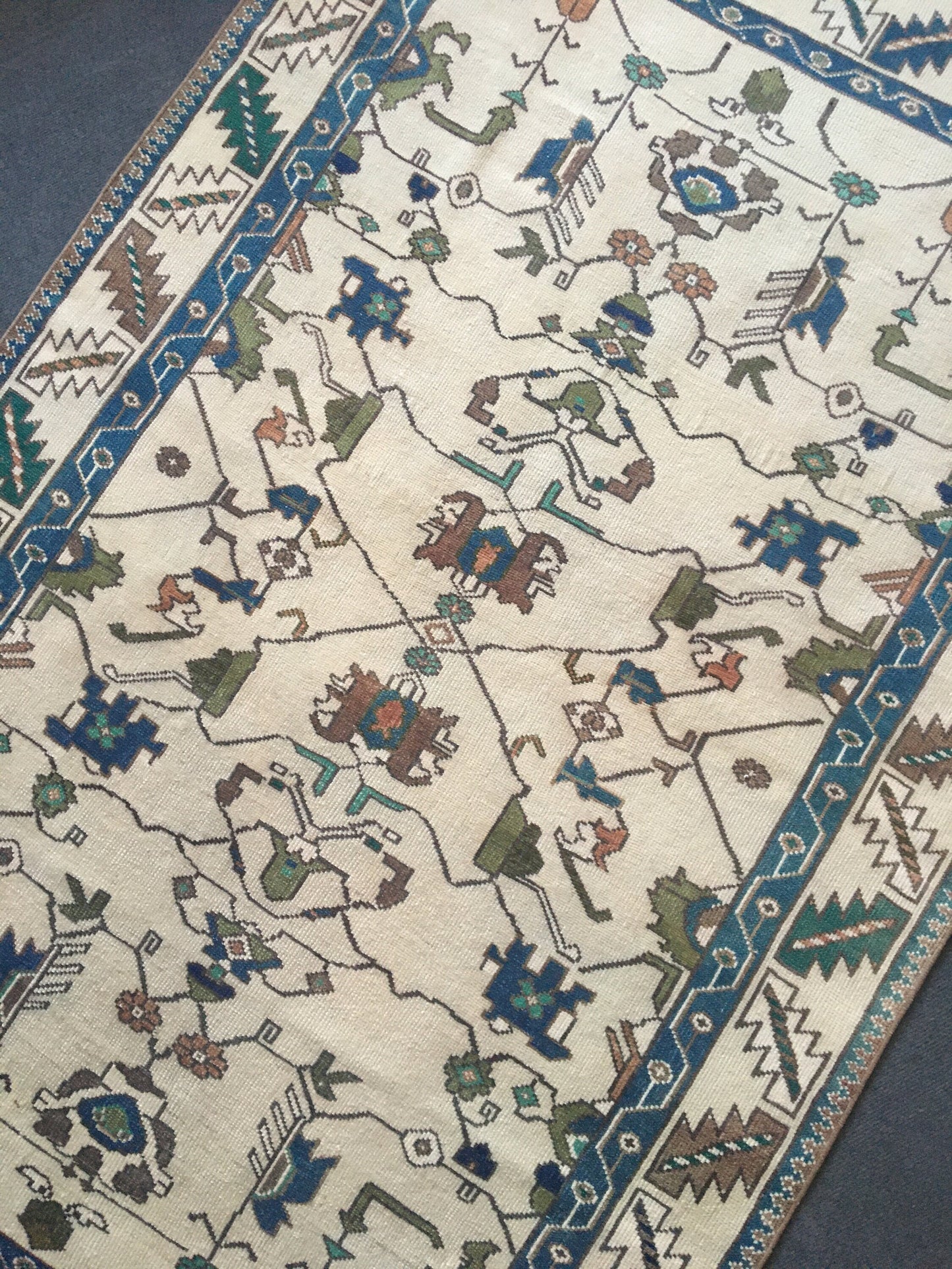 4x6 feet handmade blue living room floor rug, turkish muted bedroom rug, oushak bathroom area rug, vintage laundry rug, entryway wide rugs