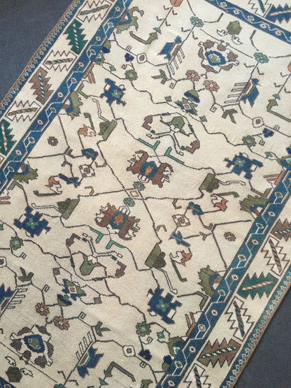 4x6 feet handmade blue living room floor rug, turkish muted bedroom rug, oushak bathroom area rug, vintage laundry rug, entryway wide rugs