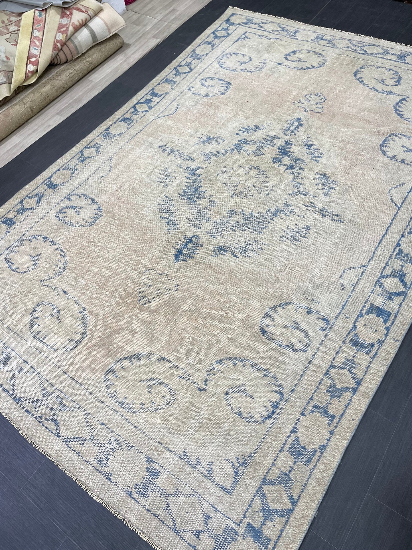 Large MUTED Rug Vintage 7.5 x 11.4 Handmade Rug, Oushak Rug Natural Rustic Rug ORIENTAL Rug Turkish Rug Hand Knotted Neutral Persian rug