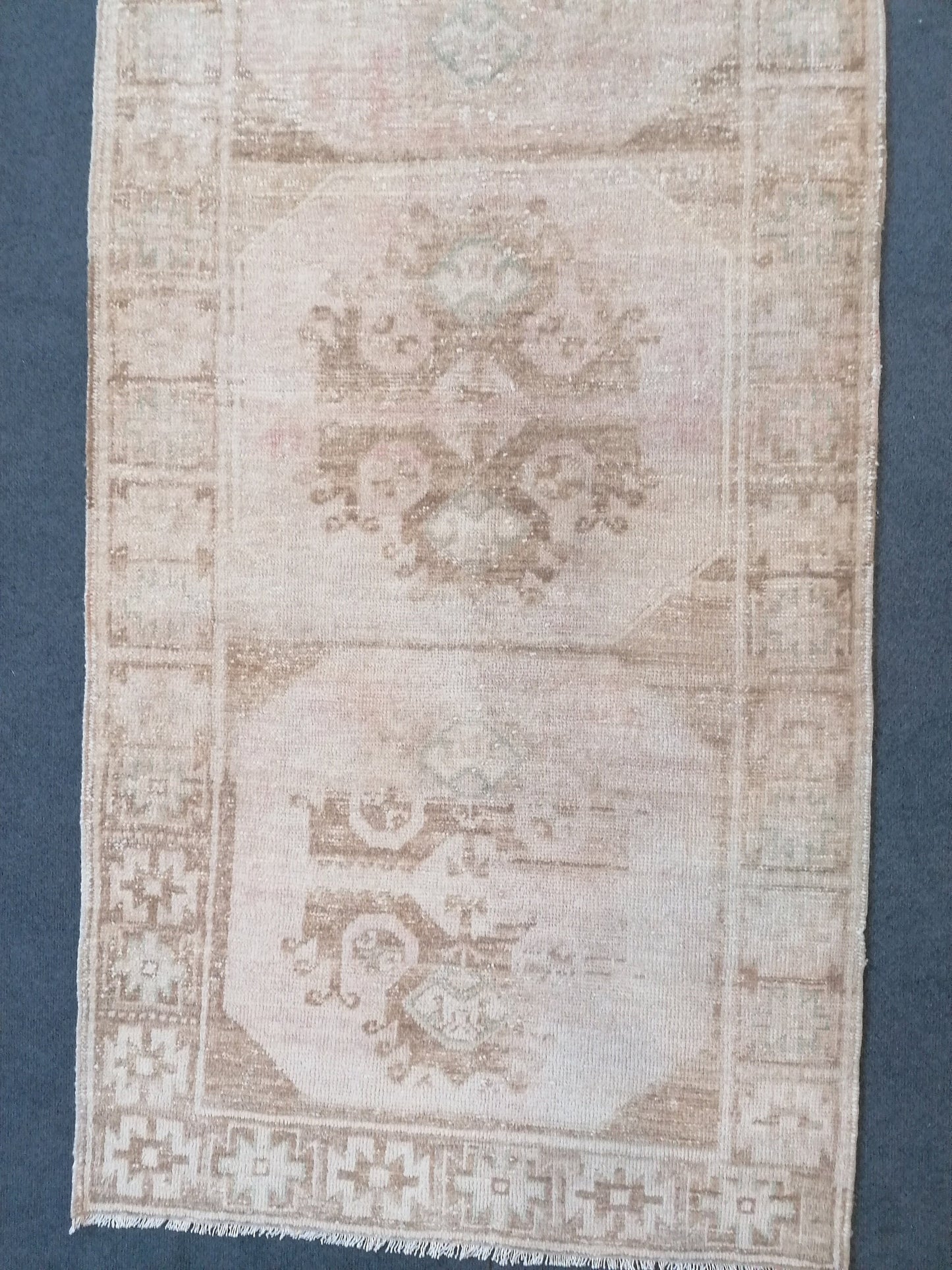 Neutral vintage rug, oushak rug, 3'2x9'2 hallway handmade rug