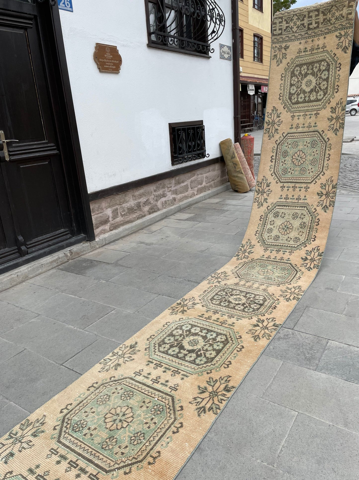 Muted Vintage Extra Long Turkish Runner Distressed 2.4 x 22.2 Stairs Runner Rug Vintage Runner XL Oriental Runner Staircase Handmade Runner