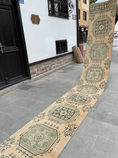 Muted Vintage Extra Long Turkish Runner Distressed 2.4 x 22.2 Stairs Runner Rug Vintage Runner XL Oriental Runner Staircase Handmade Runner
