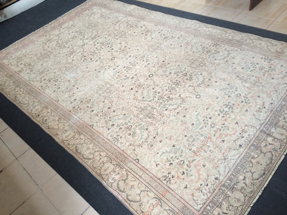 Muted Turkish Rug Large Area Rug Pastel Oushak 6 x 9.3 Rug Vintage Muted Rug Hand Made Rug Vintage Earth Tones Rug Rustic Rug 6x9 Muted rug