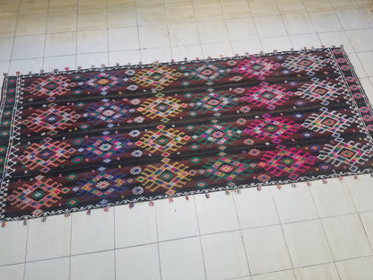Turkish cicim rug,turkish kilim rug,nomadic cicim rug,anatolian area cicim rug,hand made kilim rug,decorative turkish kilim rug,141x57 inche
