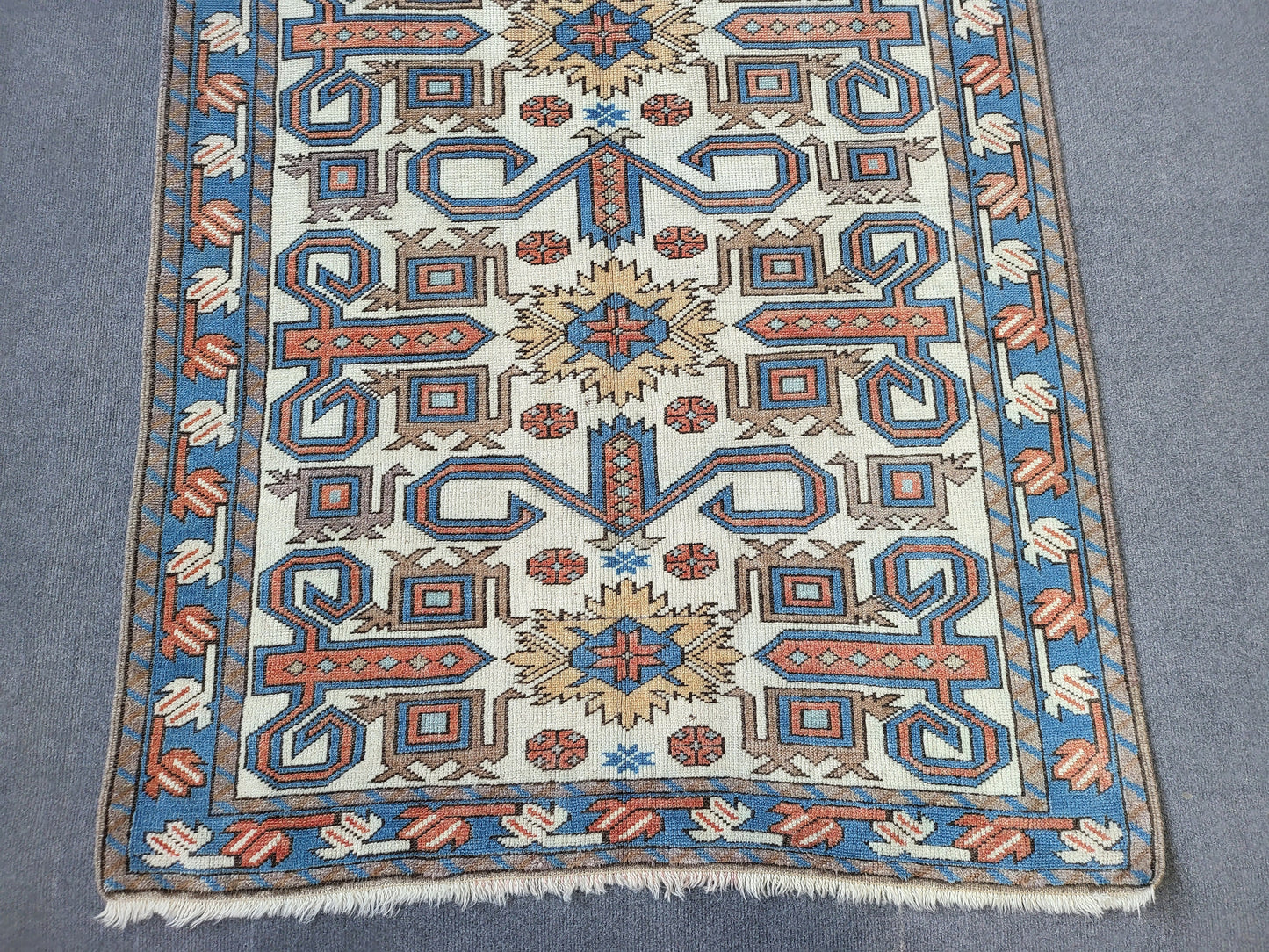 TURKISH Oushak Rug 3.5 x 6.5 Vintage Blue Oriental Rug Vintage Runner Rug Wool Kazak Rug Handmade Rug Hand Knotted Rug