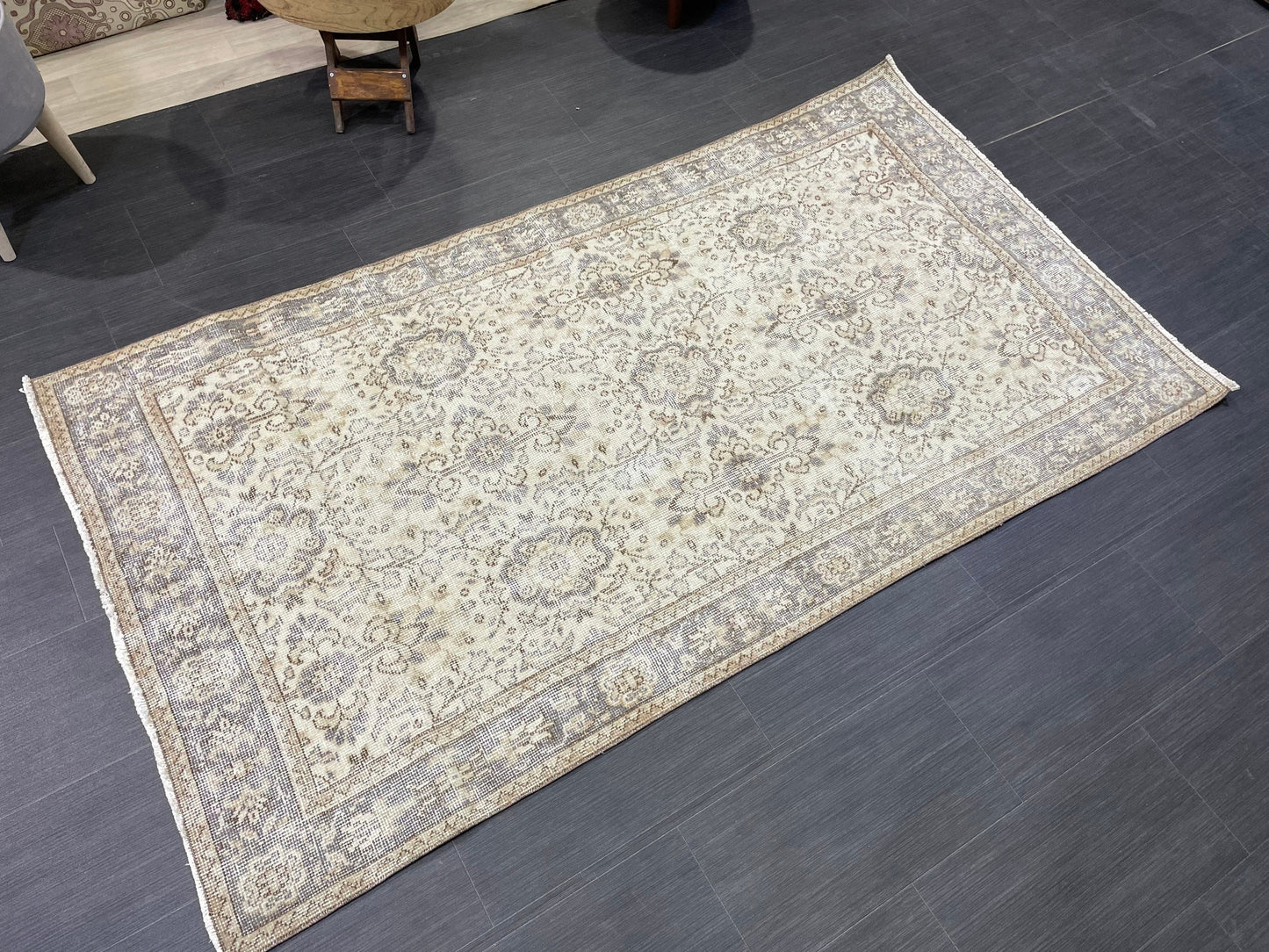 Neutral Rug, TURKISH 3.9 x 7 Rug,Distressed Vintage Antique Rug Vintage Wool Distressed Rug Neutral Handmade Rug