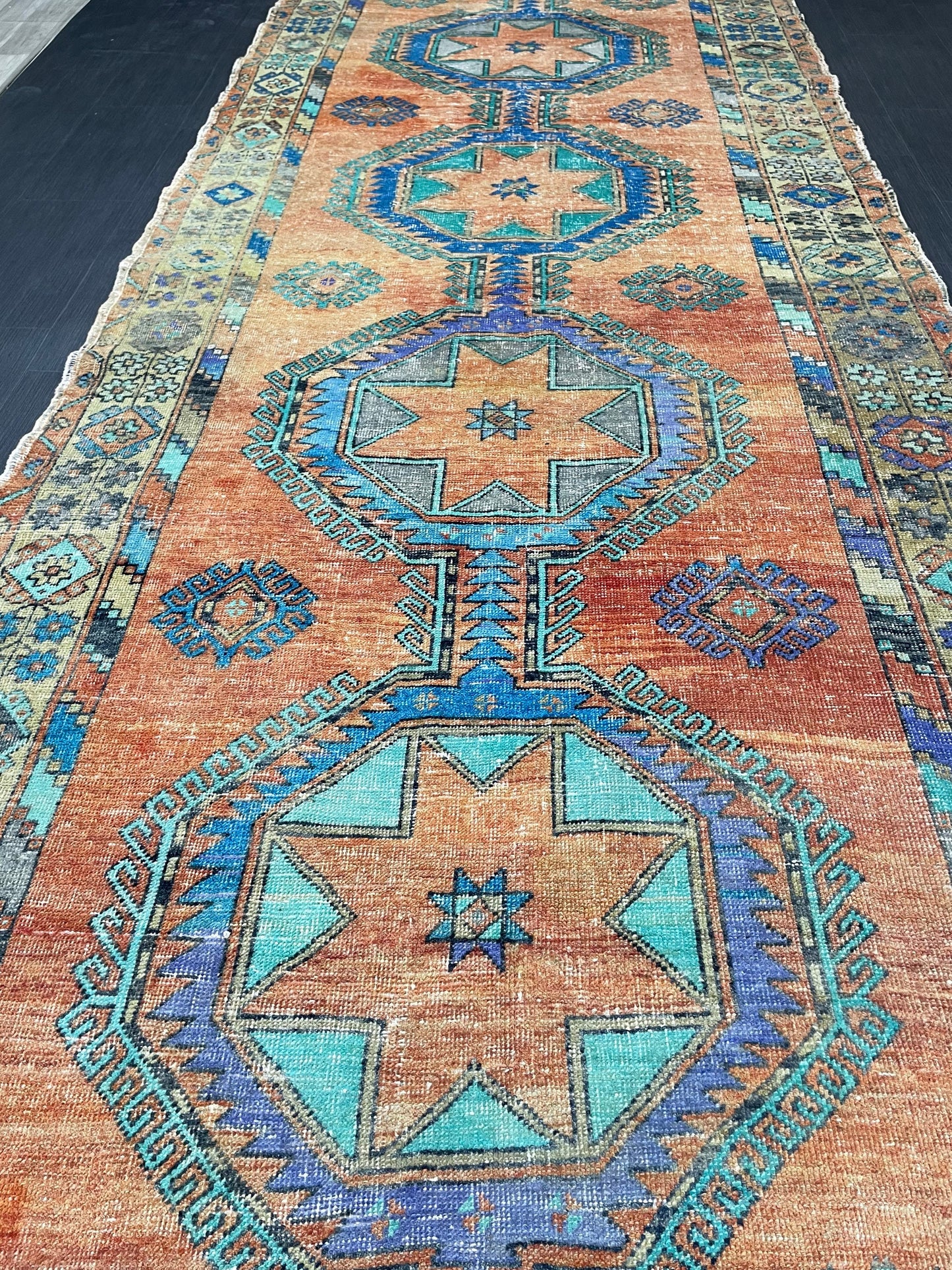 Vintage Hand Knotted Vintage 5 x 12.8 Runner Oushak Runner Rug Turkish Runner Rug Vintage Runner Rug Star Kitchen Runner Natural Wool Runner