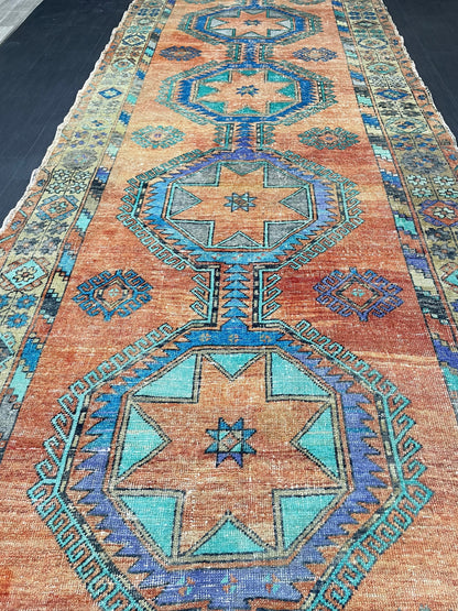 Vintage Hand Knotted Vintage 5 x 12.8 Runner Oushak Runner Rug Turkish Runner Rug Vintage Runner Rug Star Kitchen Runner Natural Wool Runner