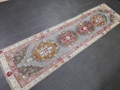 Vintage Oushak Runner Rug 2.6 x 10 Turkish Runner Rug Vintage Oriental Muted Runner Rug Runner Rug Soft Wool Runner Blue Vintage Runner Rug