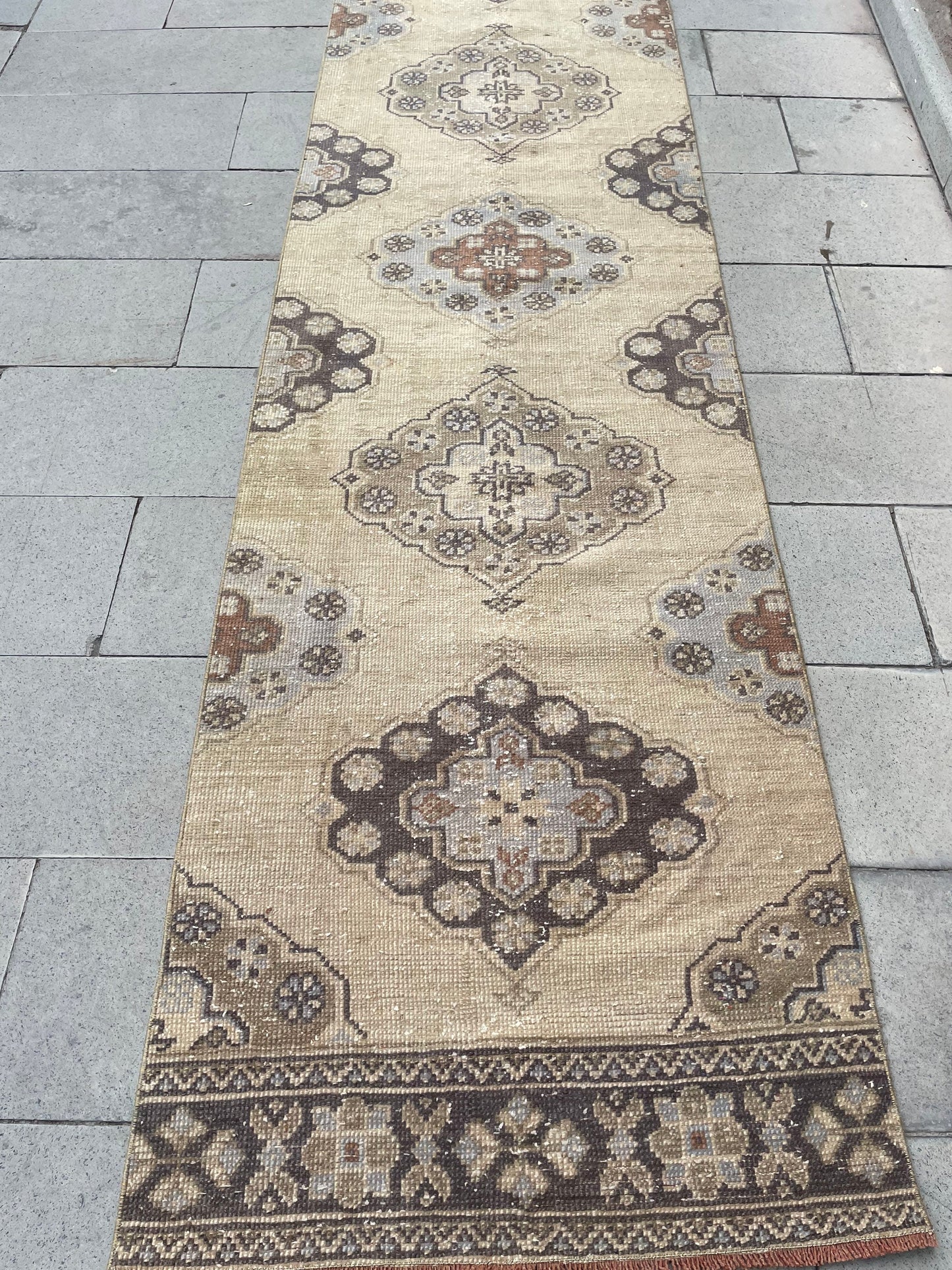 Muted Long Vintage Runner TURKISH 2.7 x 21.3 Runner Rug Handmade Runner Rug XL Oriental Runner Rug Staircase Hand Knotted Runner rug