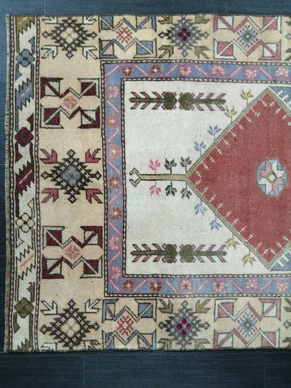 3 x 6.9 Oriental Runner Rug Muted Turkish Runner Rug Short Vintage Runner Rug Hallway Runner Rug Muted Runner Rug Wool Runner