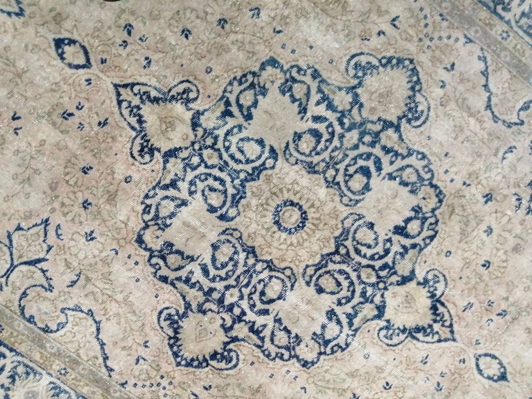 Muted Persian RUG 6.7 x 10 Turkish Oushak Rug Vintage Antique Rug Vintage Blue Light Pink Rug Wool Muted Oriental Rug Hand Made Rug