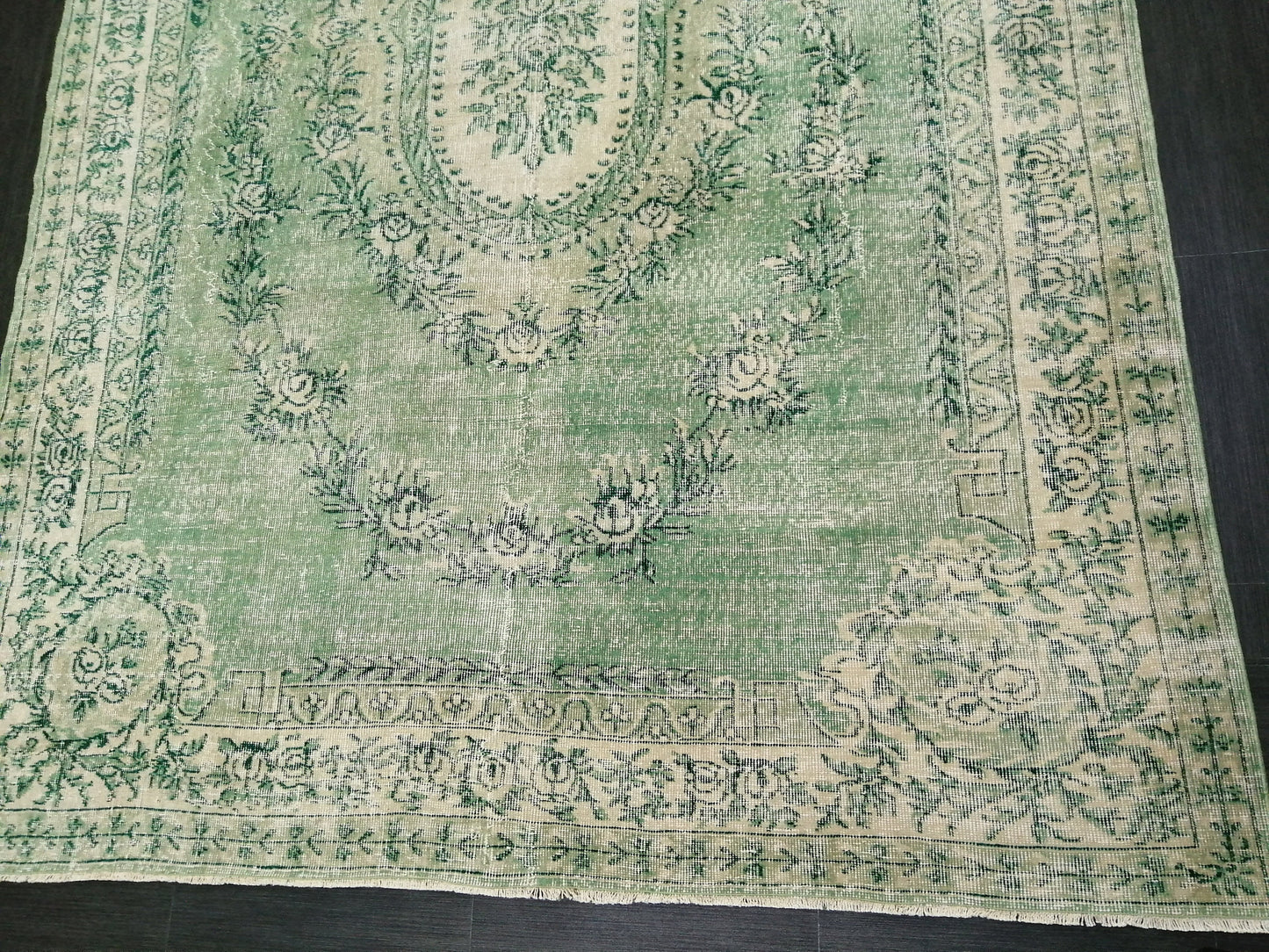 7 x 10.2 Green Vintage Rugs, Hand Made Rug, Oushak Rug, Rustic Rug 7x10 Oriental Rug, Turkish Rug, Farmhouse Rug, Vintage Rug 7x10 Wool rug