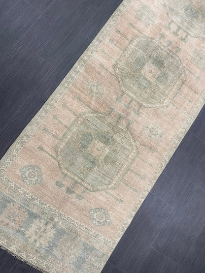 Muted OUSHAK RUG TURKISH 2.9 x 13.2 Rug Runner Vintage Runner Rug Vintage Runner Rug Wool Oushak Rug Hand Made Rugs Vintage Turkish Runner