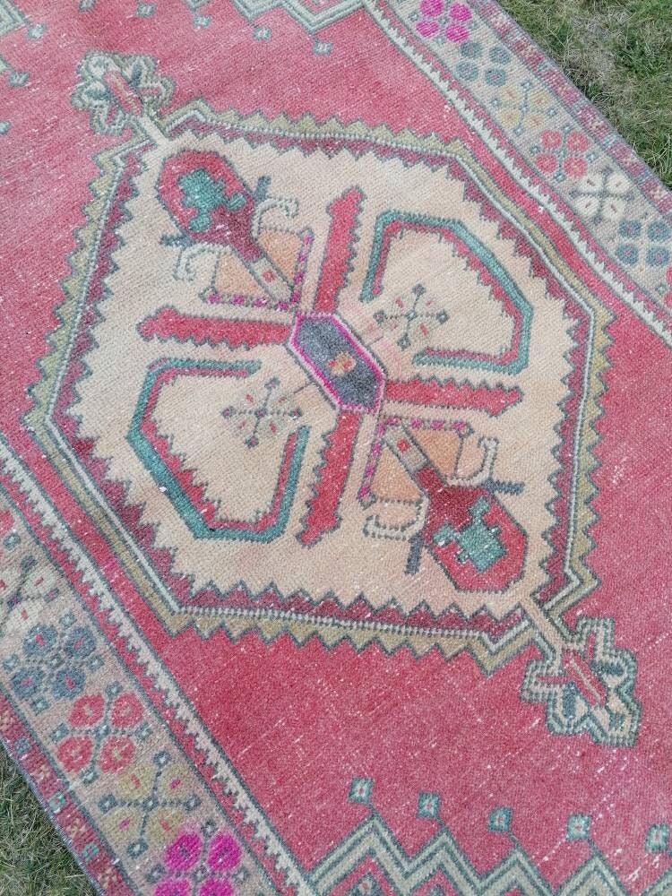Turkish wool rug vintage handmade rug oushak rug kitchen rug bohemian rug 3'8x6'4 feet