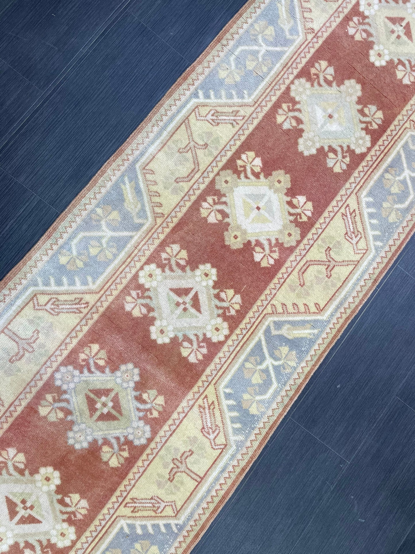 Vintage Hand Knotted Rug, Natural Wool Runner 2.7 x 10.5 Rug, Handmade Runner Rug, Turkish Runner Rug, Muted Runner Rug, Wool Kitchen Runner