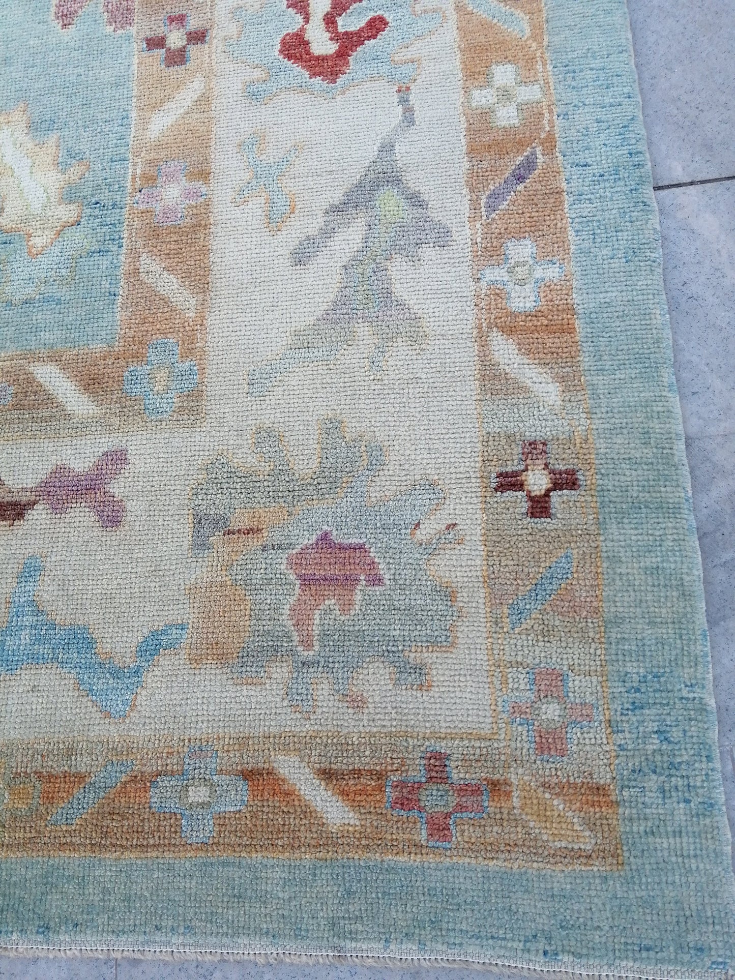 9.6 x 11.9 Blue OUSHAK RUG, TURKISH Oushak Rug, Vintage Oushak  Rug, Blue Wool Oushak Rug Hand Made Rugs, Made In Turkey Oriental 10x12 rug