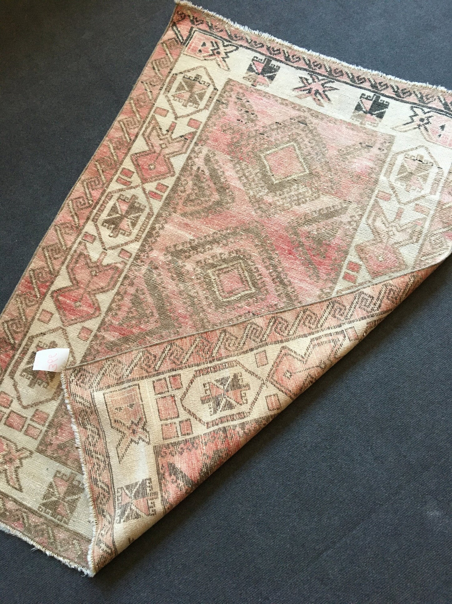 3x4 feet nautral faded turkish mini area rugs, handmade oushak bedroom rug, vintage red kitchen floor rug, small wide bathroom rug, wool rug