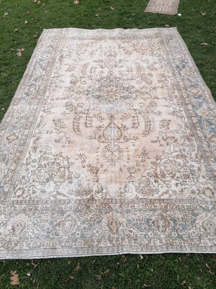 Large oushak wool rug 7'10x12'2 distressed vintage rug, turkish rug, living room rug