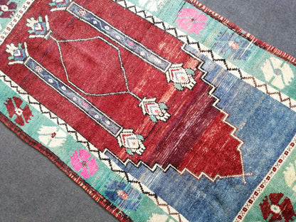 OUSHAK RUG TURKISH Rug Floral Low Pile Tulu Rug  Oushak Runner Rug Vintage Shaggy Rug Wool Oushak Rug Hand Made Rugs Vintage Turkish Rug