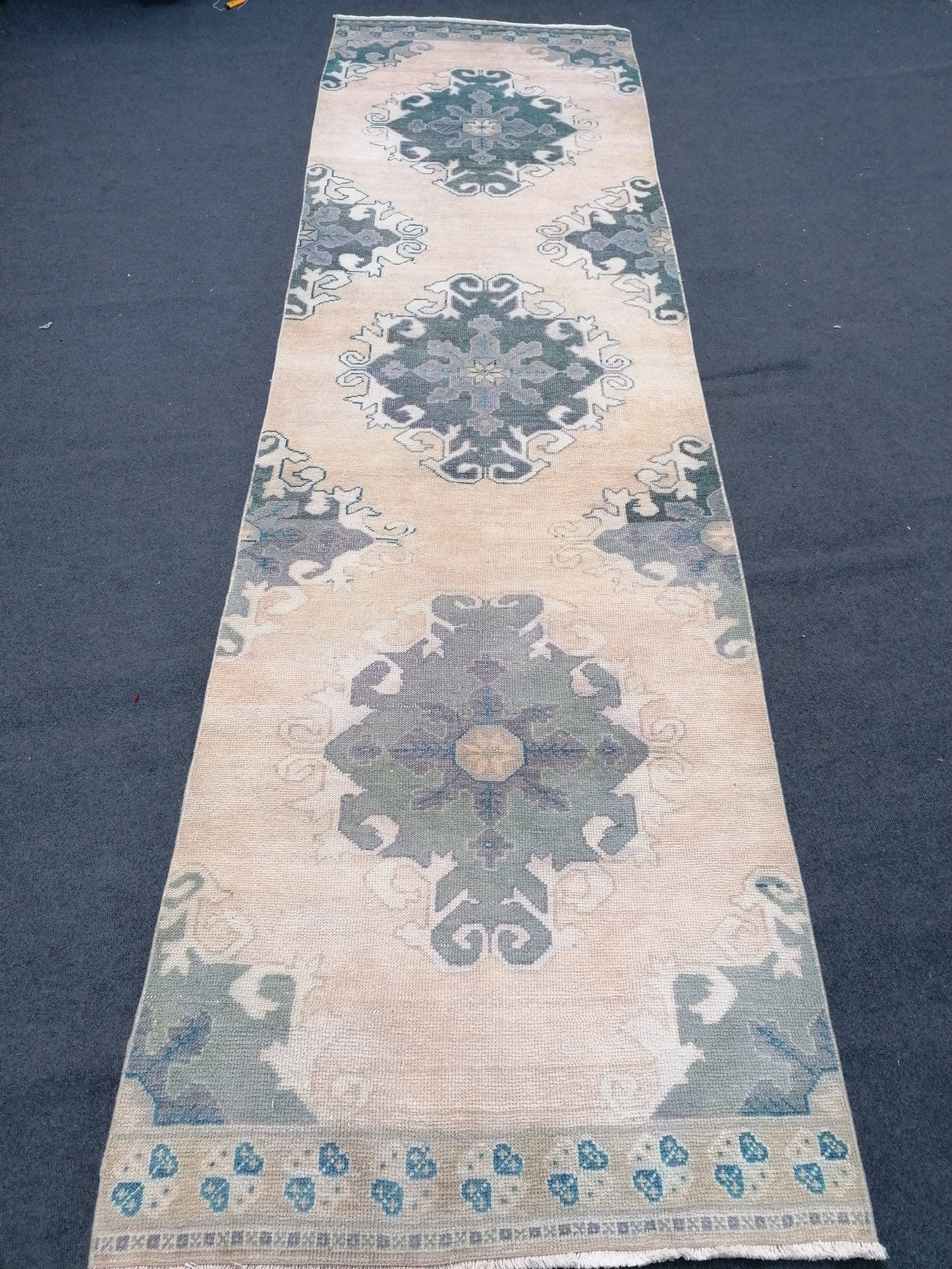 3.4 x 11.8 oushak turkish runner rug, vintage runner rug, Hand Knotted Runner - Handmade rug