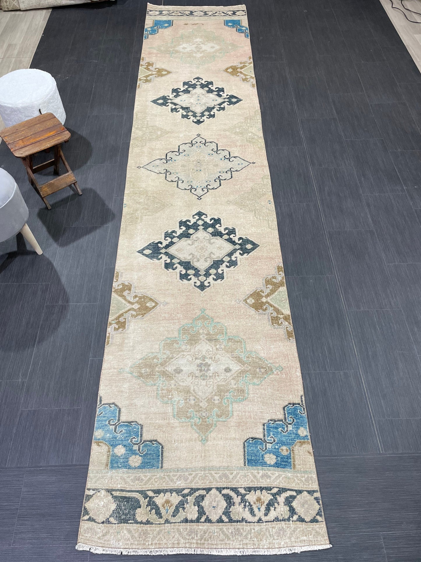 Oushak Runner Rug Turkish 2.7 x 13 Runner Rug Vintage Runner Rug Hallway Runner Rug Kitchen Runner Rug Wool Runner Rug Handmade Rug