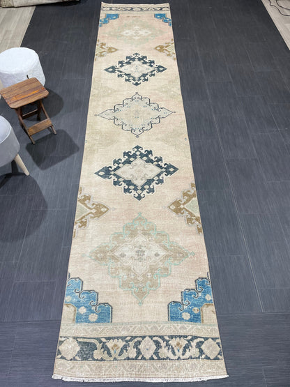 Oushak Runner Rug Turkish 2.7 x 13 Runner Rug Vintage Runner Rug Hallway Runner Rug Kitchen Runner Rug Wool Runner Rug Handmade Rug