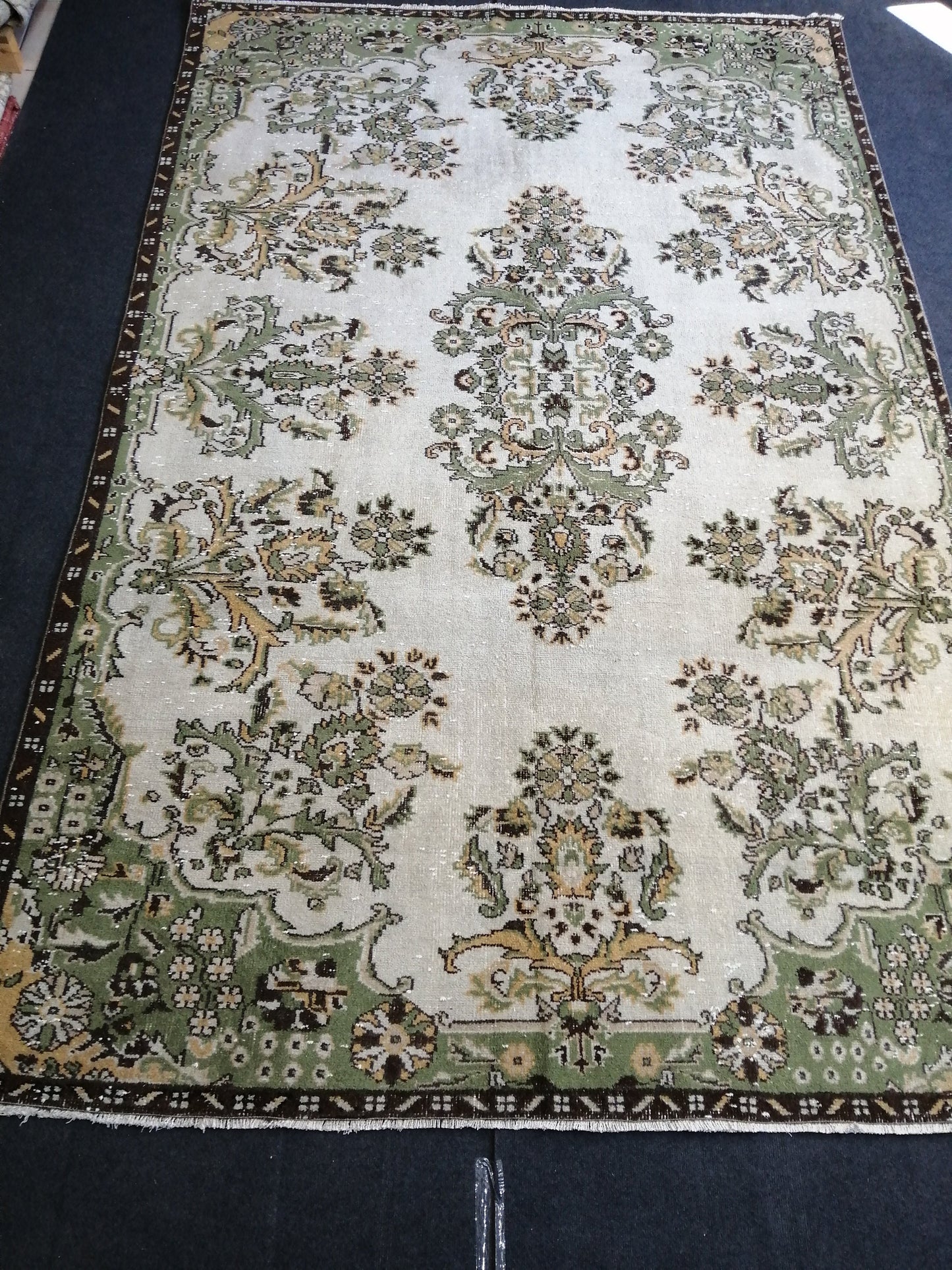 10 x 6.6 Green OUSHAK RUG TURKISH Oushak Rug Vintage Oushak Runner Rug Vintage Runner Rug Wool Oushak Rug Hand Made Rugs Vintage Turkish Rug