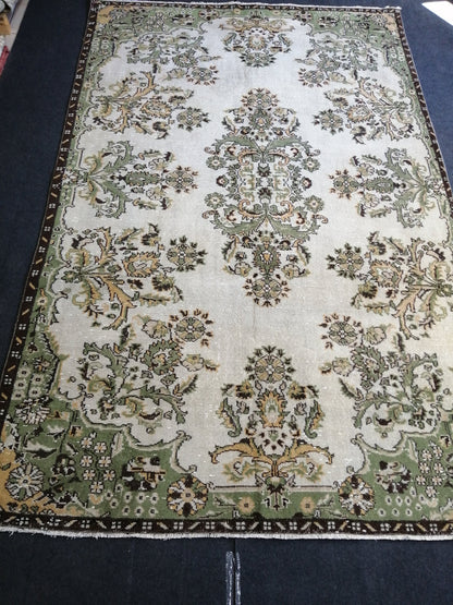 10 x 6.6 Green OUSHAK RUG TURKISH Oushak Rug Vintage Oushak Runner Rug Vintage Runner Rug Wool Oushak Rug Hand Made Rugs Vintage Turkish Rug